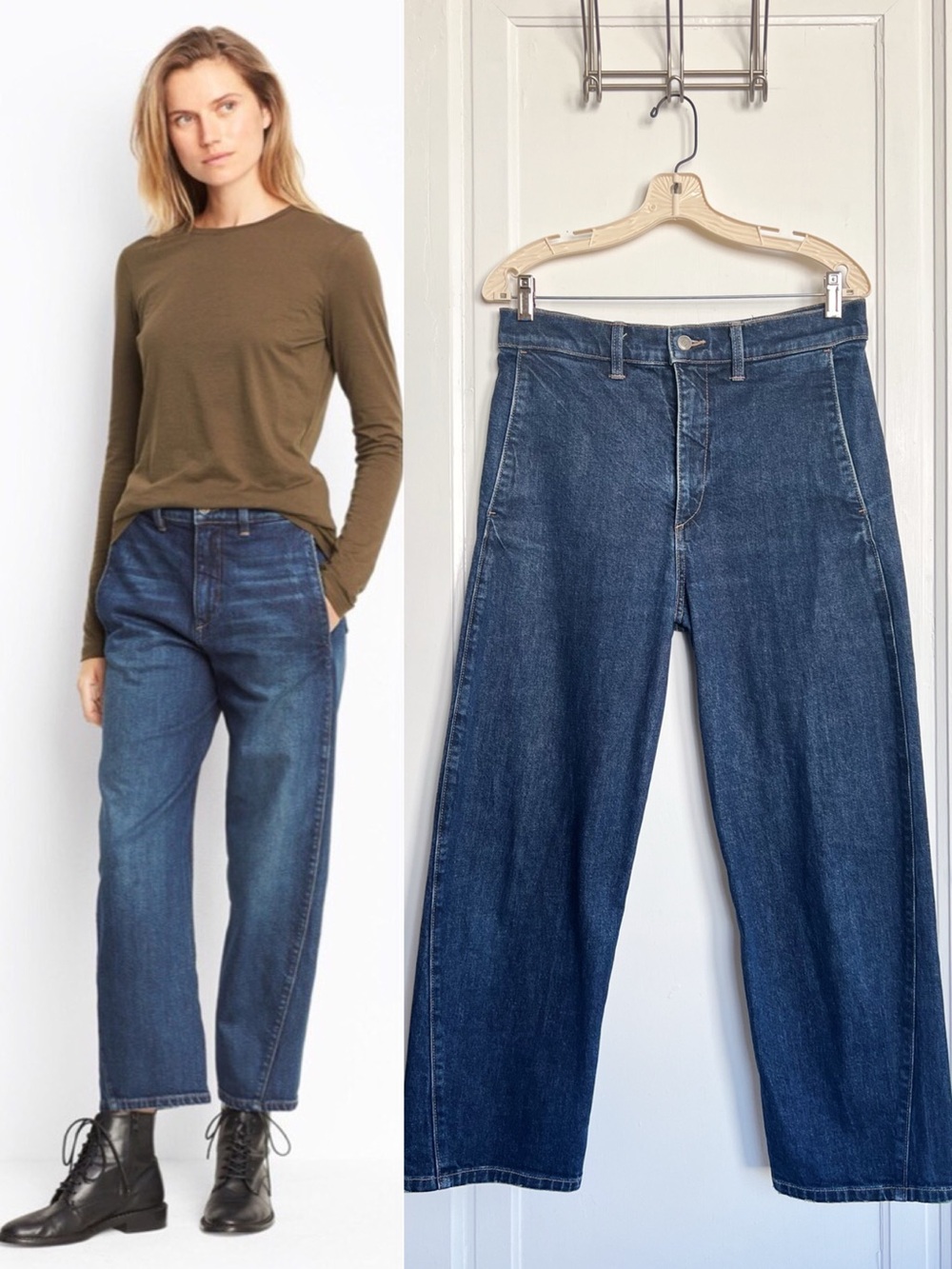 Vince • High-Rise Utility Crop jeans ankle straight barrel dark wash trouser